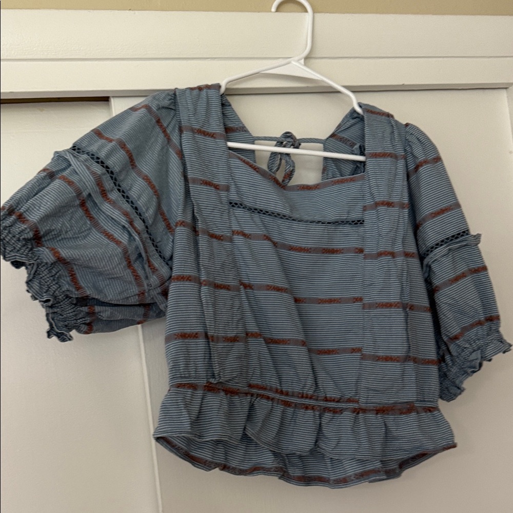 Treasure & Bond Blue and Brown Striped Top